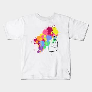 Colorful women face drippy hoodies drip merch design Kids T-Shirt